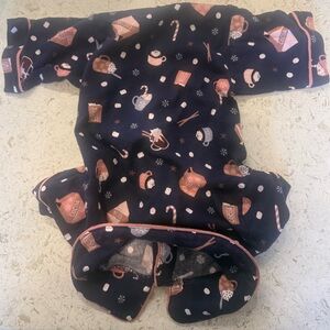 Cozy Winter Dog or Cat Pajamas - Navy and Pink with Hot Cocoa Print